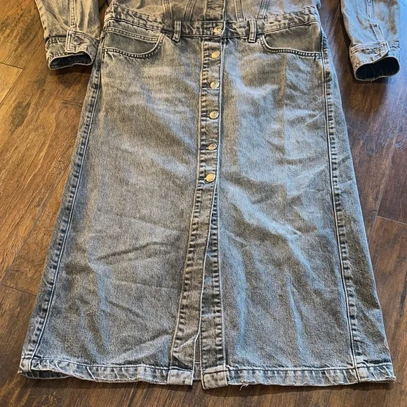 Zara Women's Charcoal Gray Black Wash Fade Long Shirt Dress Jacket - Picture 4 of 14